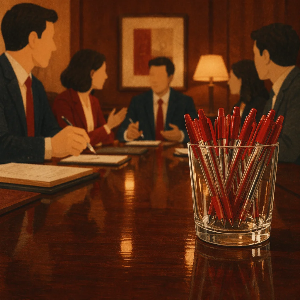 Collaborative Business Meeting With Red Pens