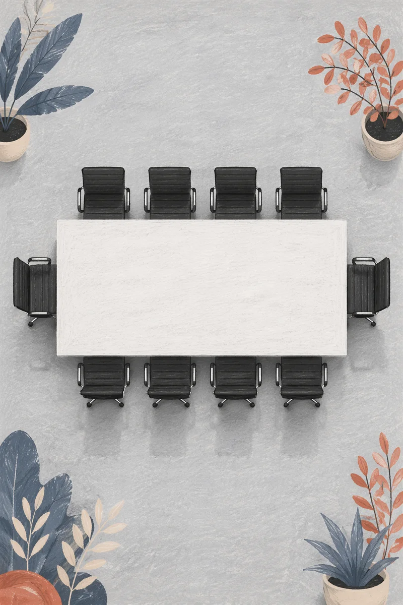 Minimalist Overhead Business Conference Table Setup