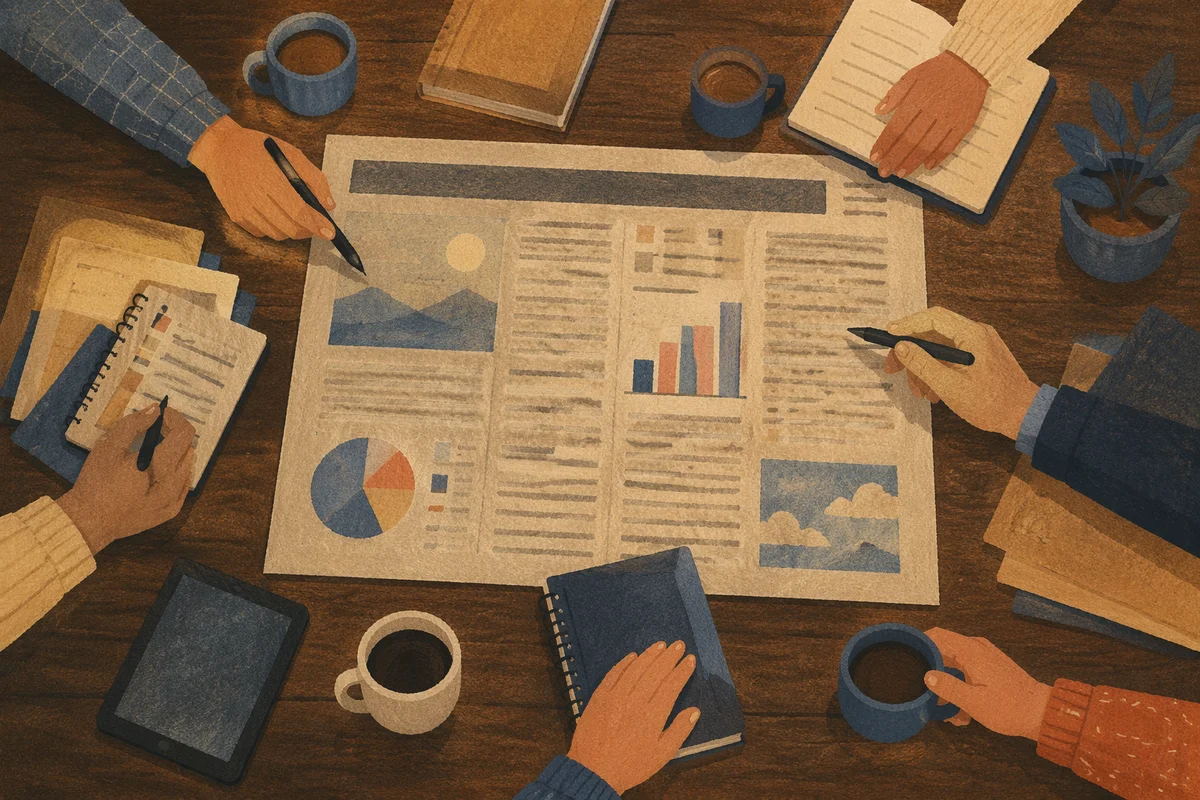 Overhead Business Meeting With Vintage Agenda