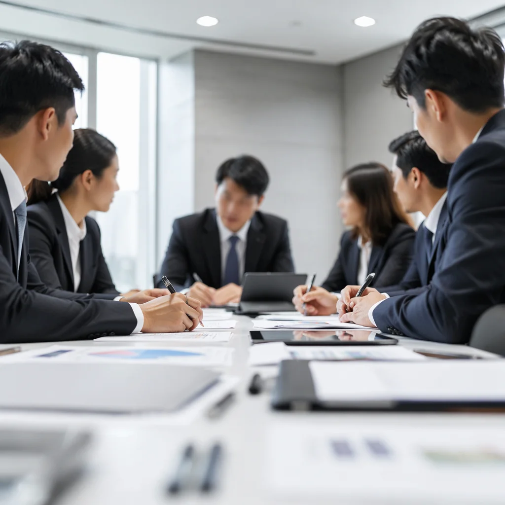 Modern Team Meeting at Conference Table