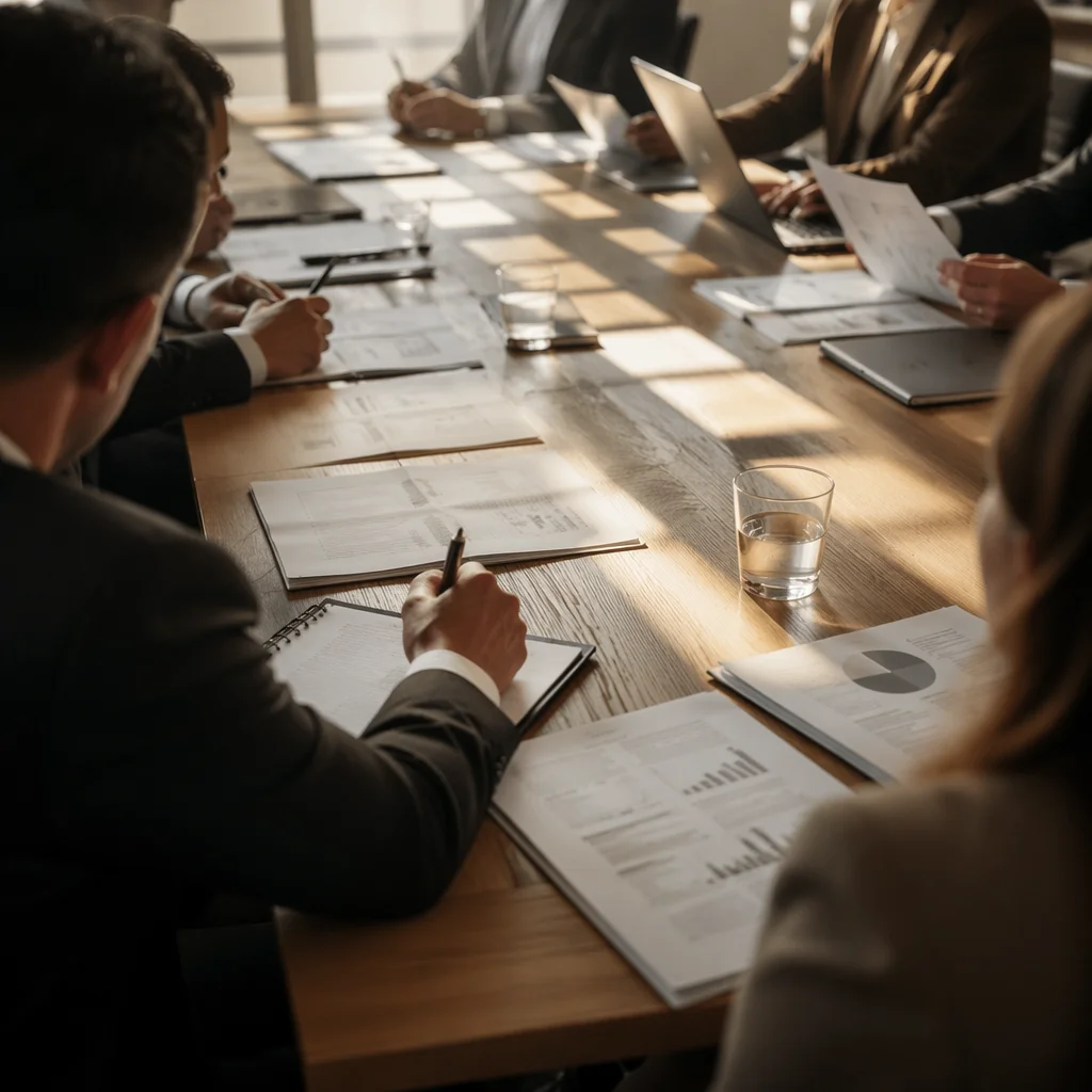 Focused Business Team Reviewing Conference Reports