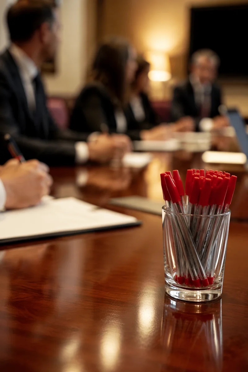 Red Pens on Business Conference Table