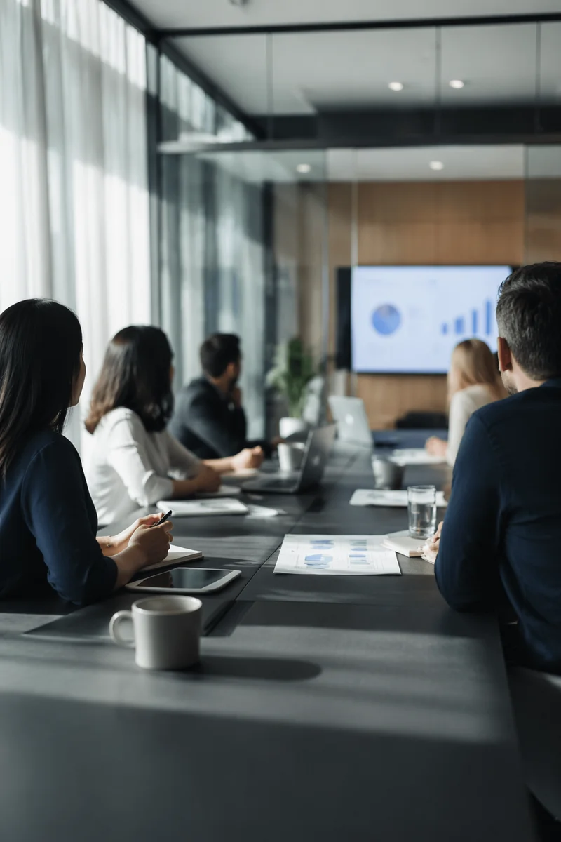 Modern Team Meeting in Glass Conference Room