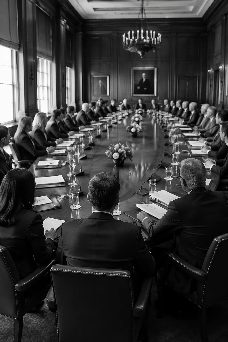 Formal Business Team Meeting in Historic Boardroom