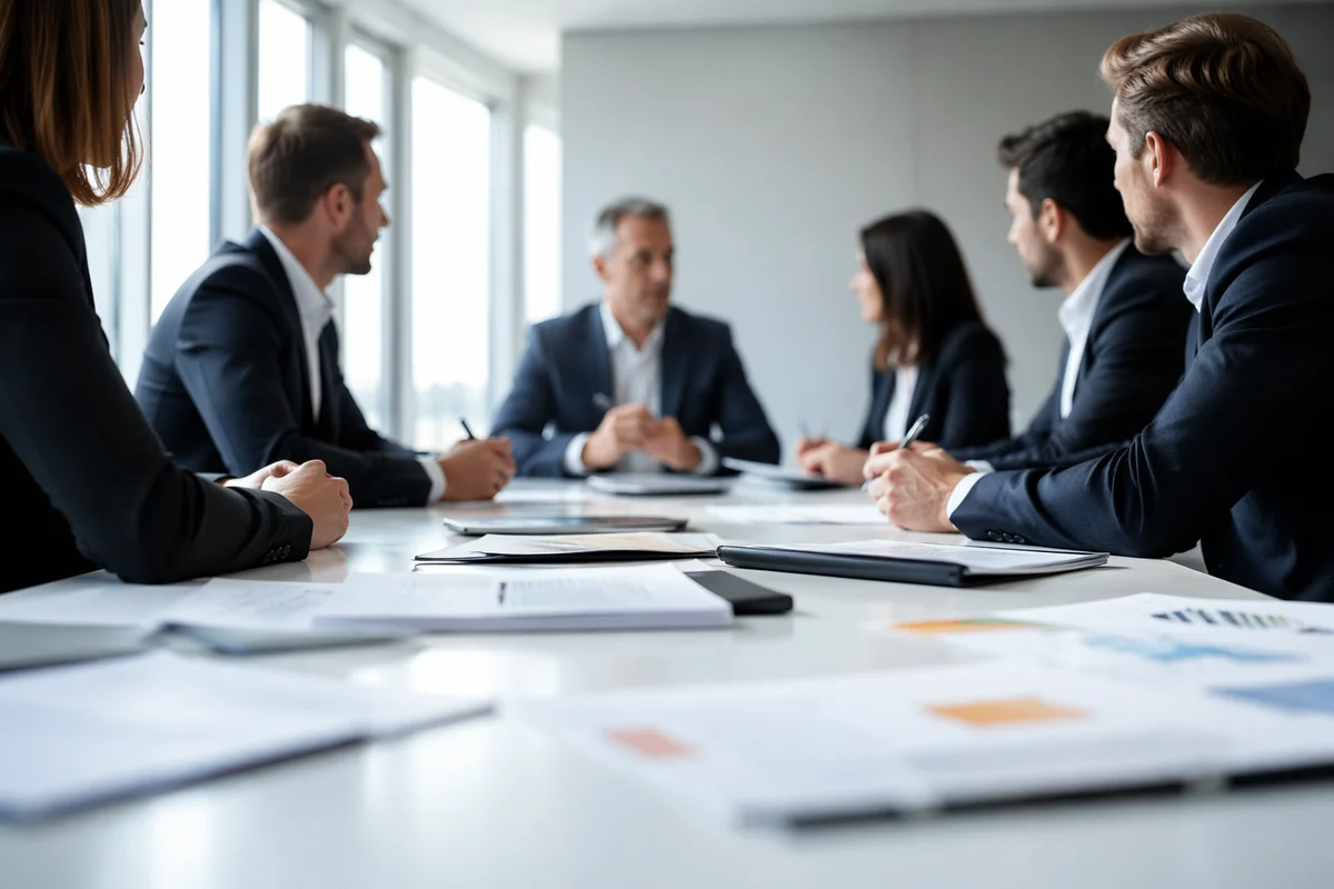 Modern Team Meeting at Conference Table