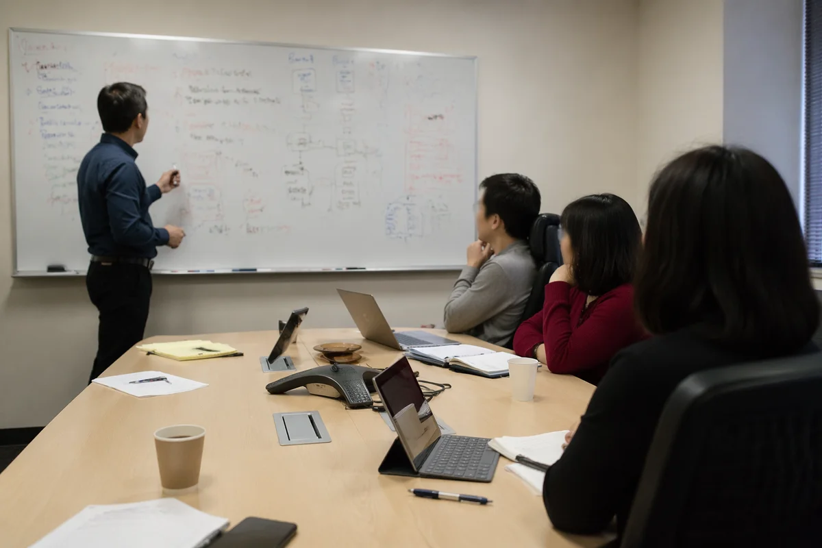 Professional Team Meeting in Modest Office