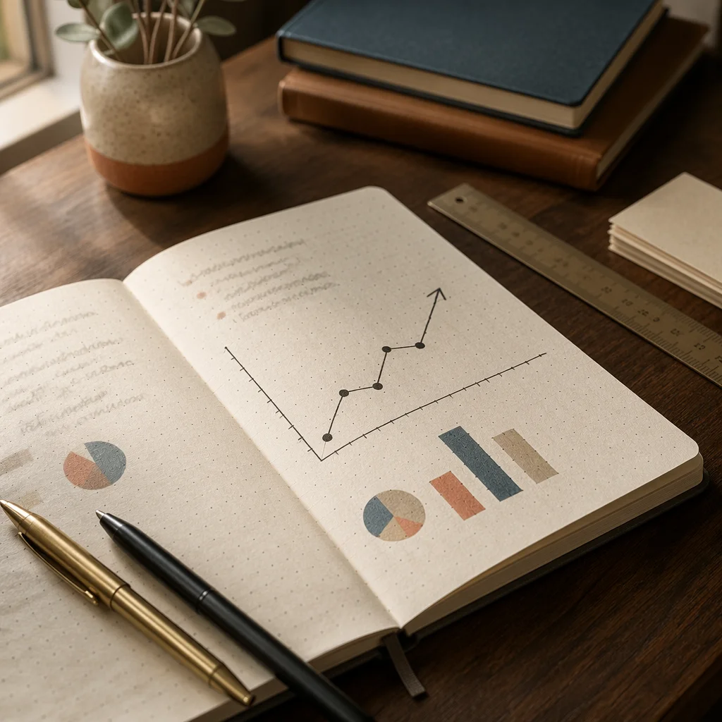 Business Planning Notebook with Hand Drawn Charts