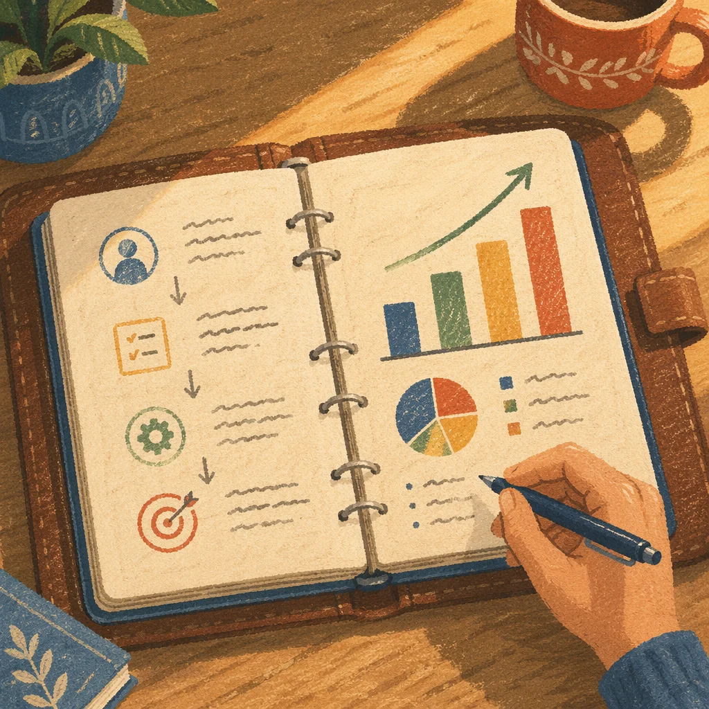 Business Planner with Hand Drawn Growth Charts
