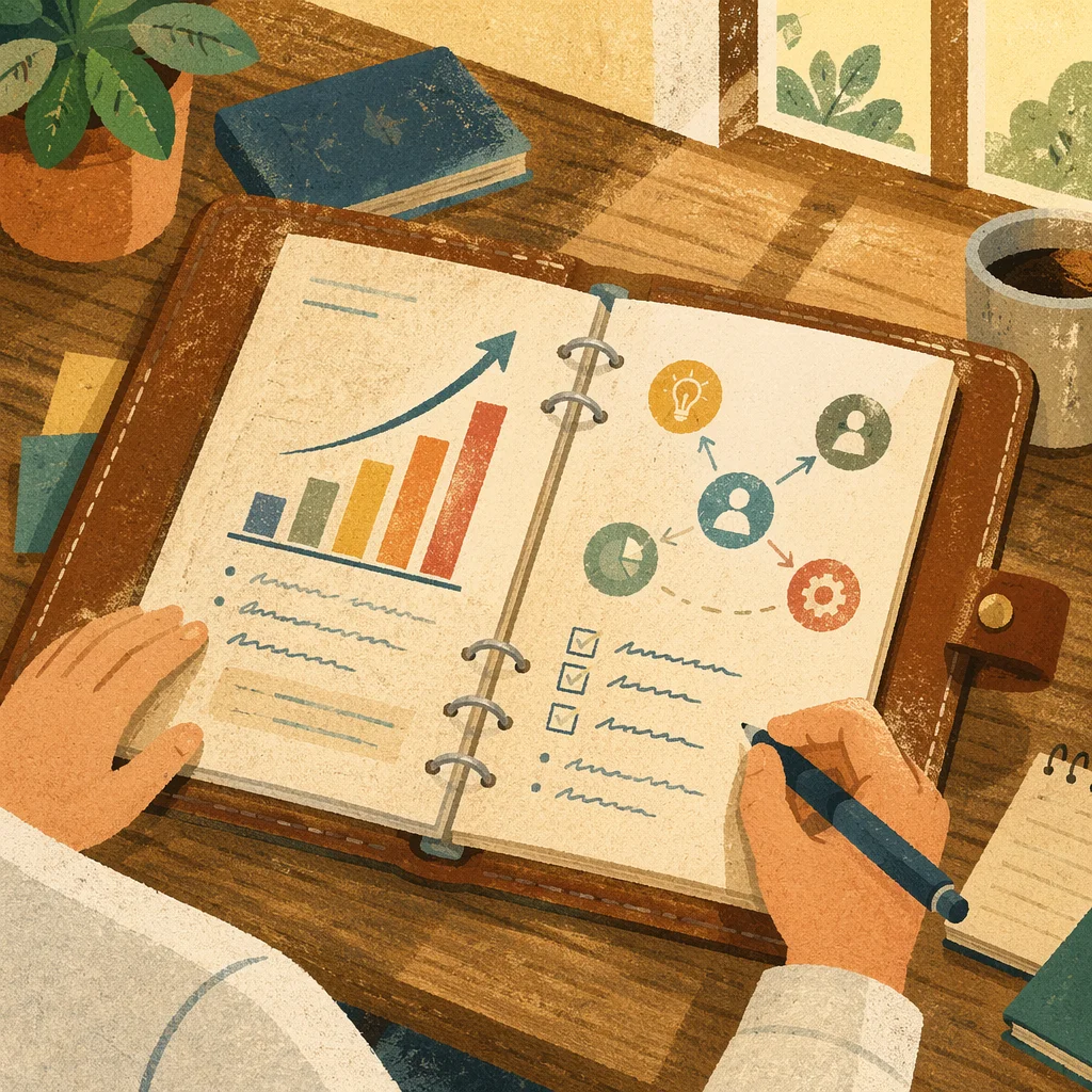 Business Planning Notebook with Hand Drawn Charts