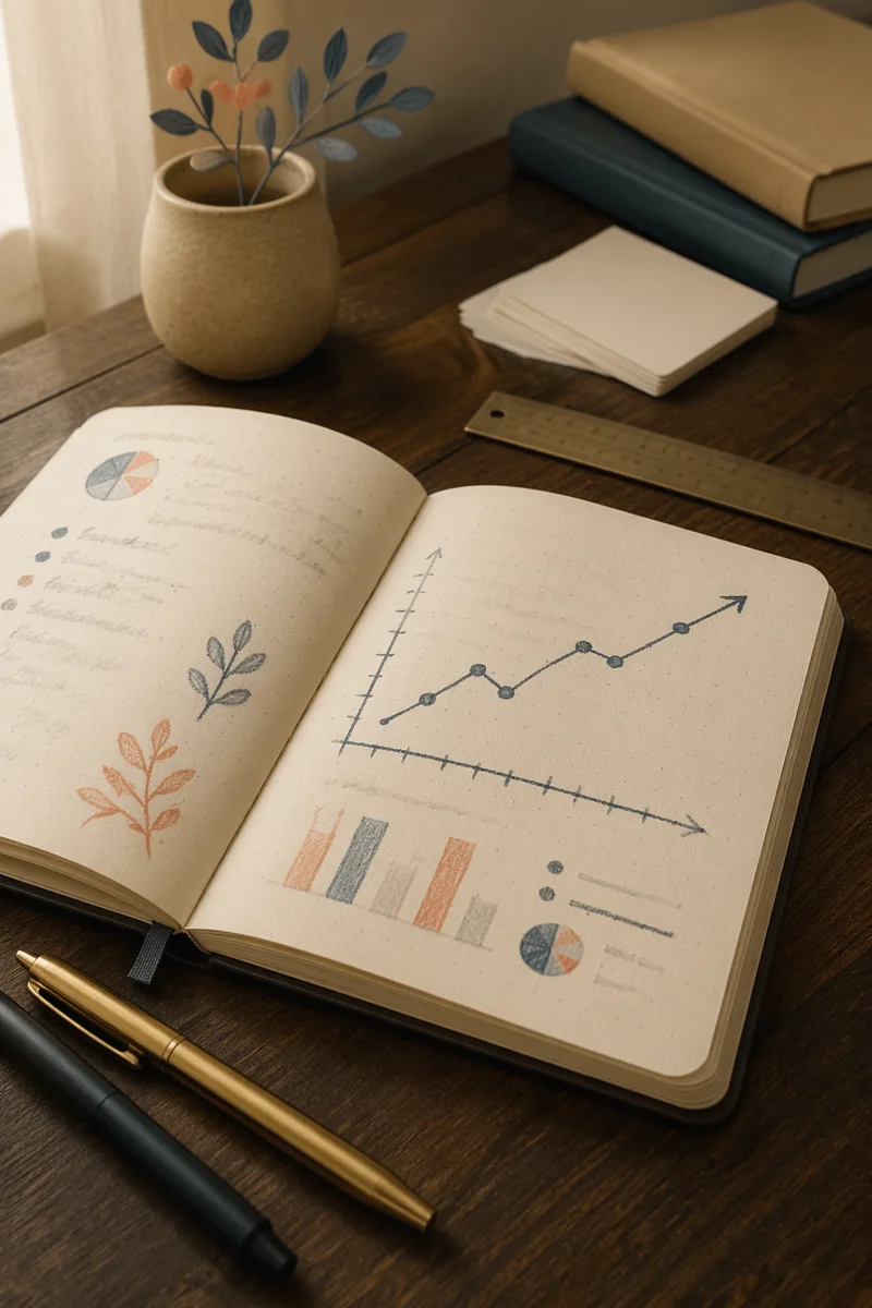 Business Planning Notebook with Hand Drawn Charts