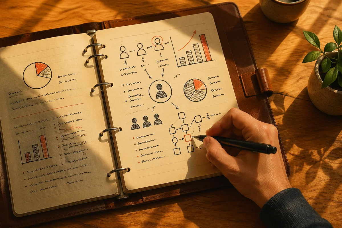 Sunlit Business Planning Notebook With Charts