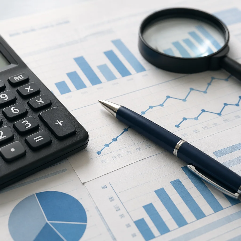 Calculator and Financial Reports Close-Up
