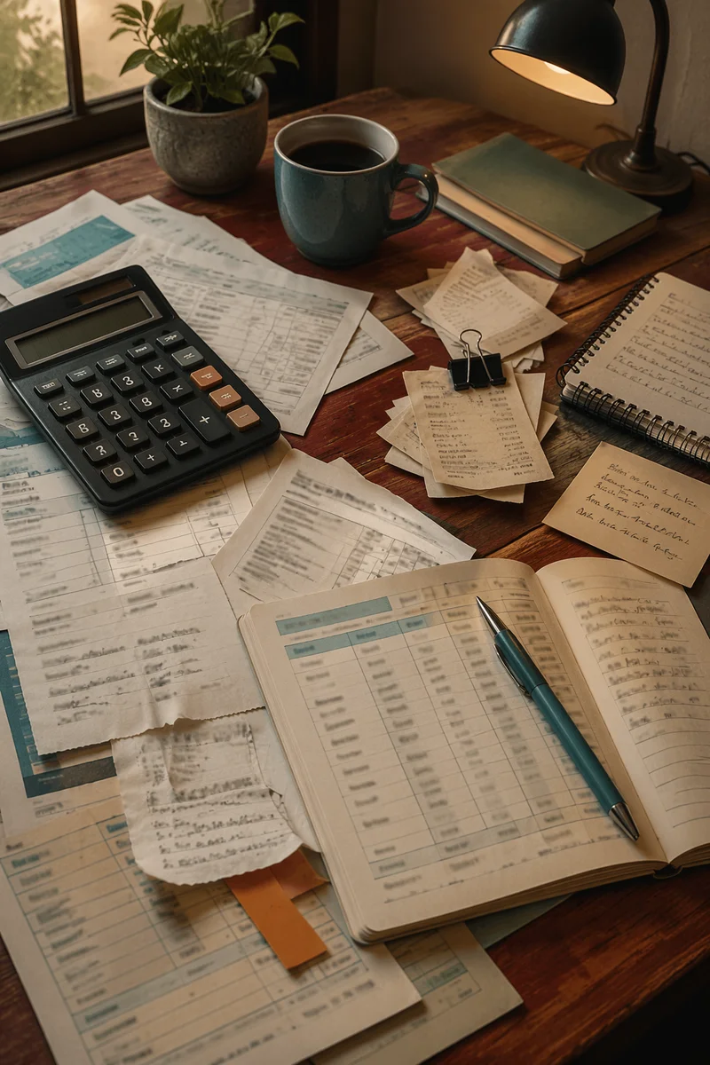 Close Up Accounting Desk With Calculator