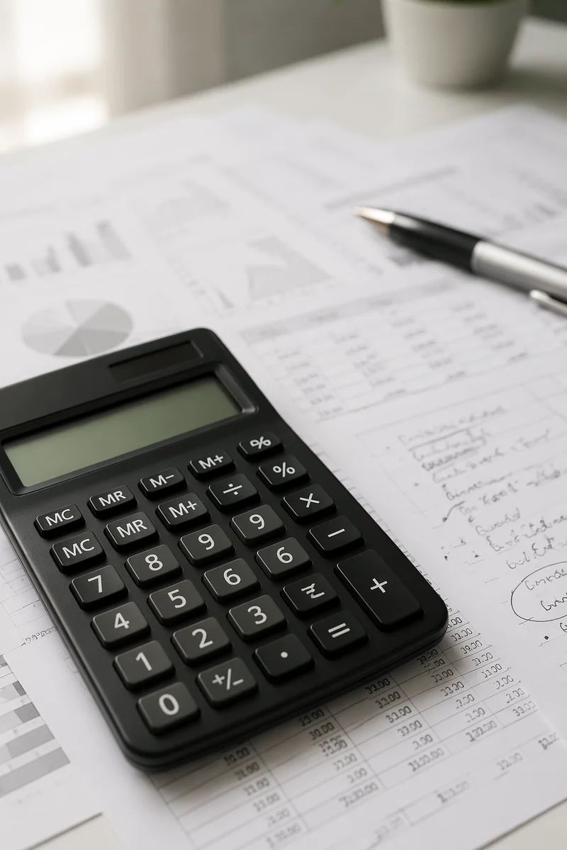 Calculator on Financial Documents Close Up