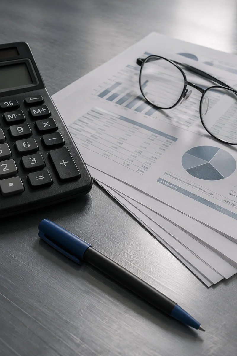 Calculator and Financial Reports Desk Close-Up