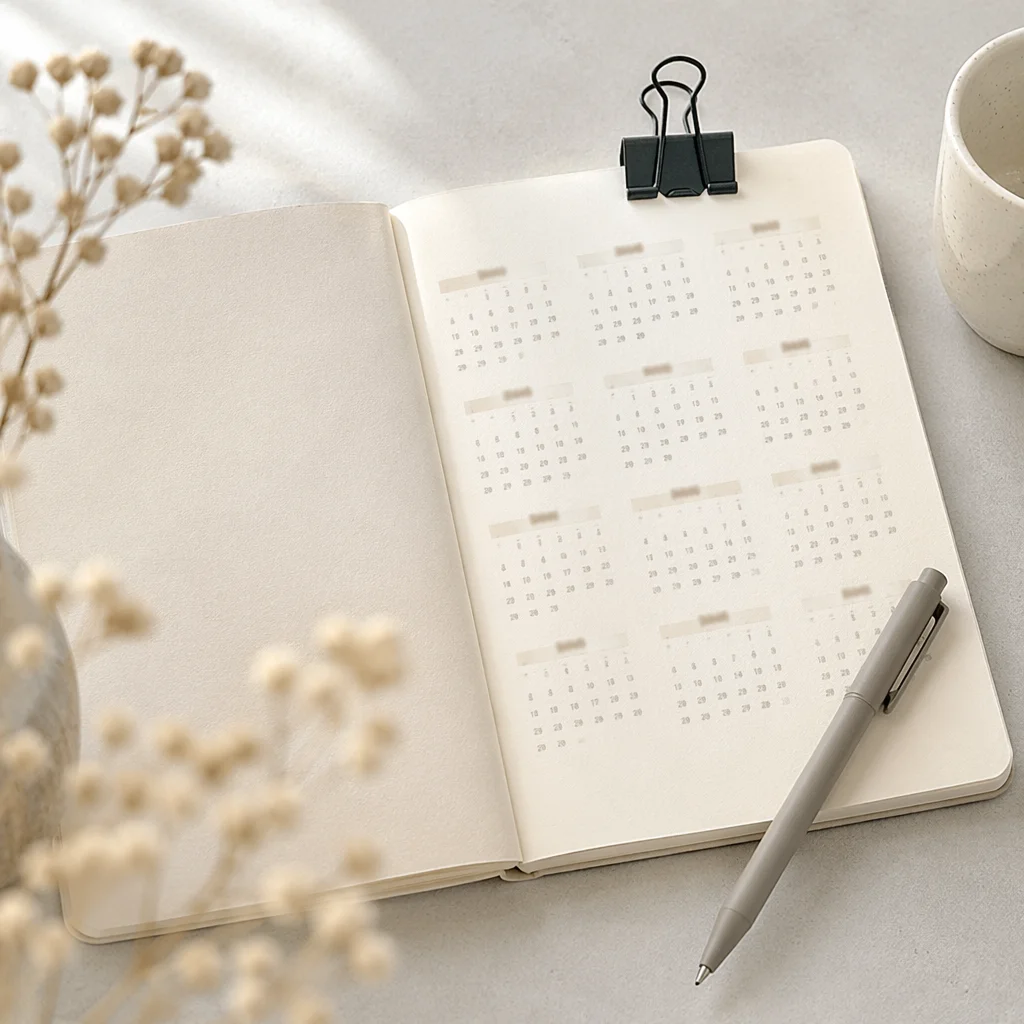 Minimal Desk Calendar Planner with Pen