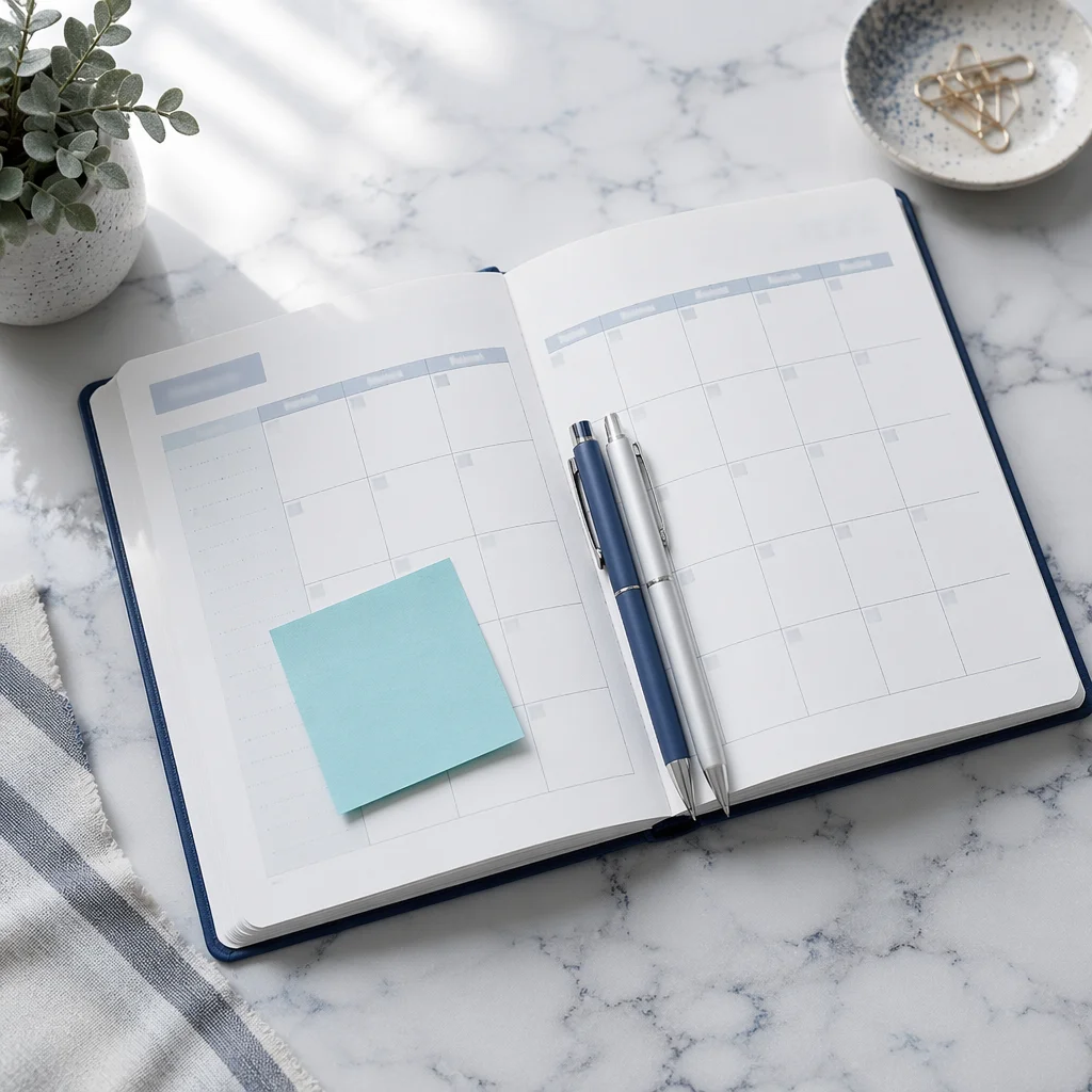 Open Planner on Marble Desk