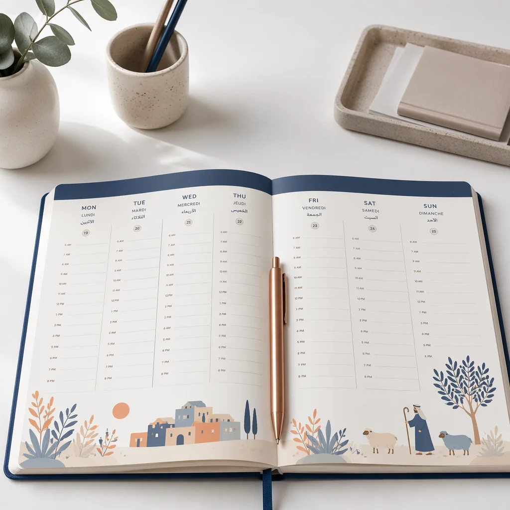 Open Weekly Planner on White Desk