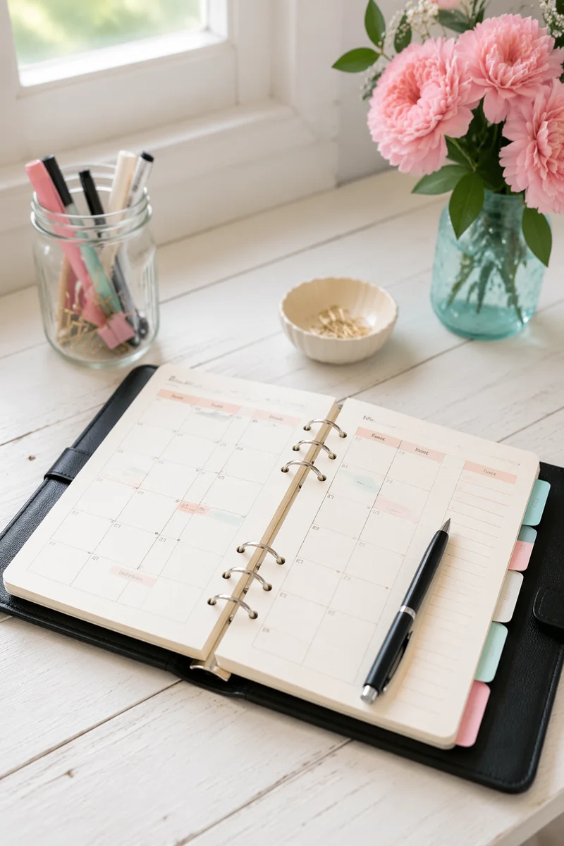 Open Calendar Planner with Pen on Desk