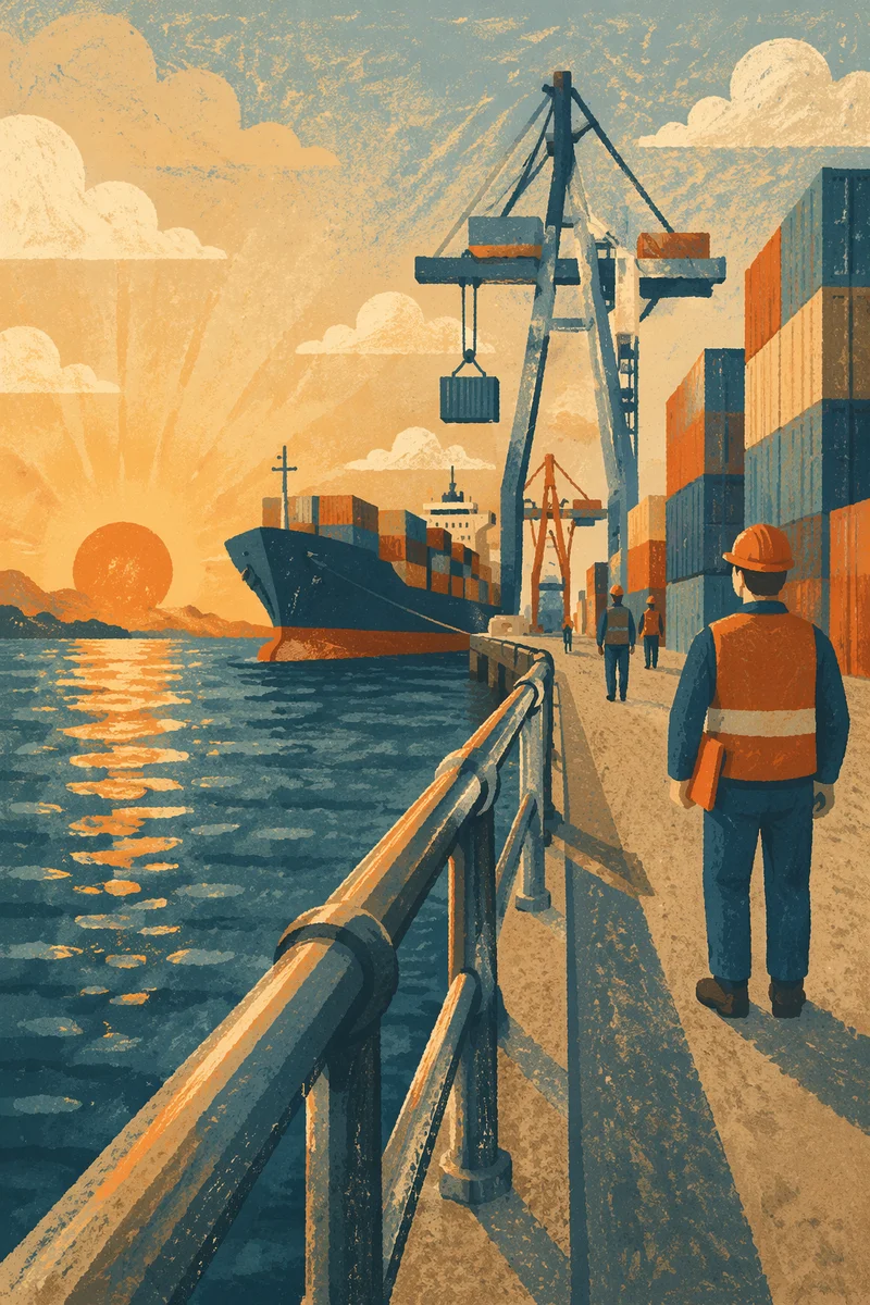 Golden Hour Cargo Ship at Container Port