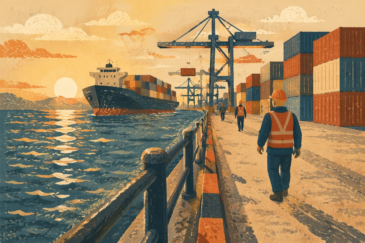 Golden Hour Cargo Ship at Container Port