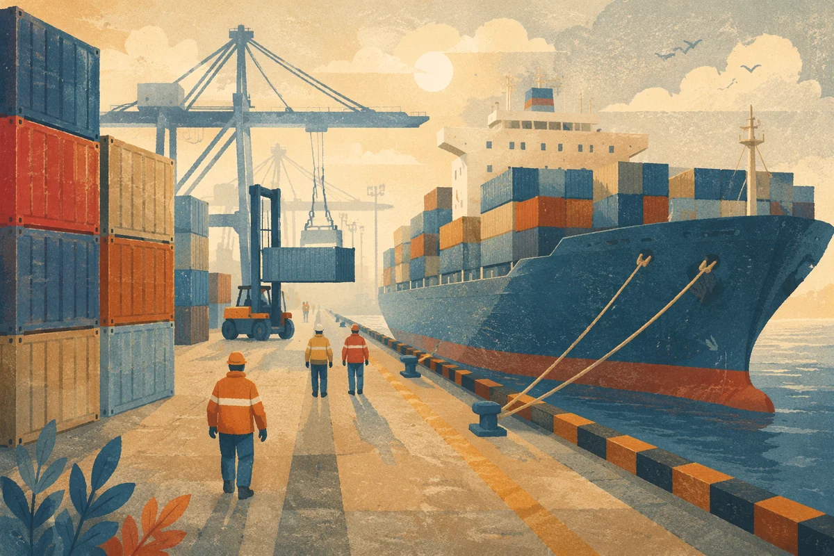 Cargo Ship at Industrial Container Port