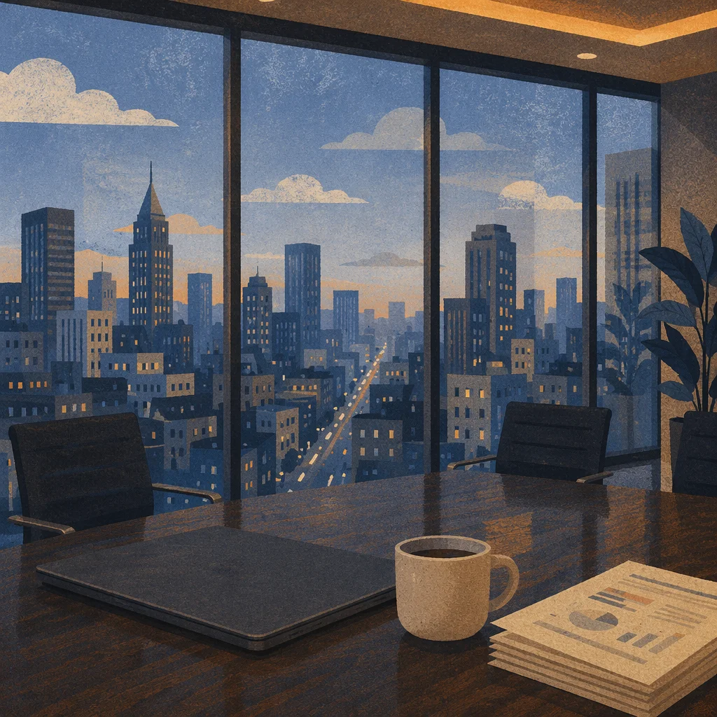 Blue Hour Cityscape from Office Window