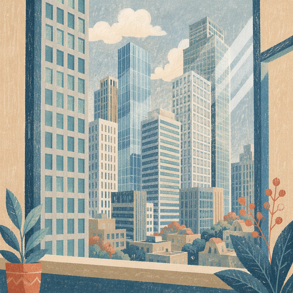 High Floor Office View of Modern Cityscape