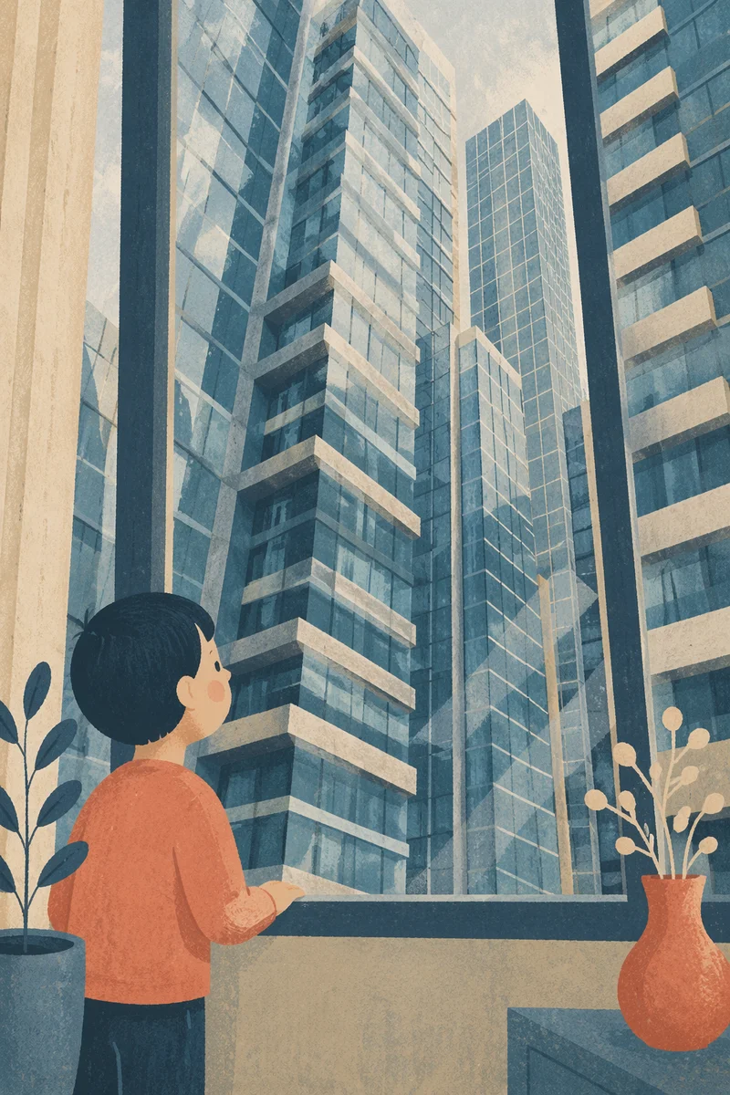 High Floor Office View of Glass Skyscrapers