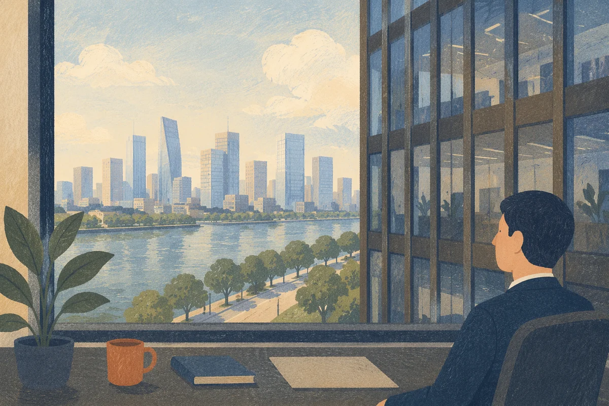 High Floor Office View Over Modern City