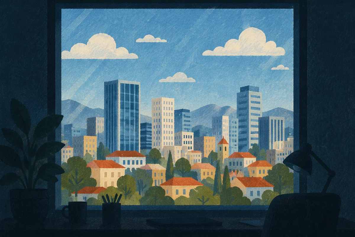 High Floor Office Window Cityscape View