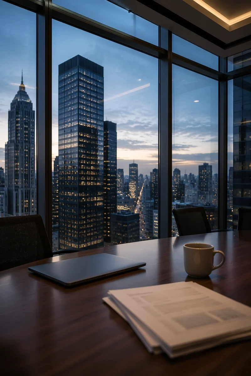 Blue Hour Cityscape from Office Window