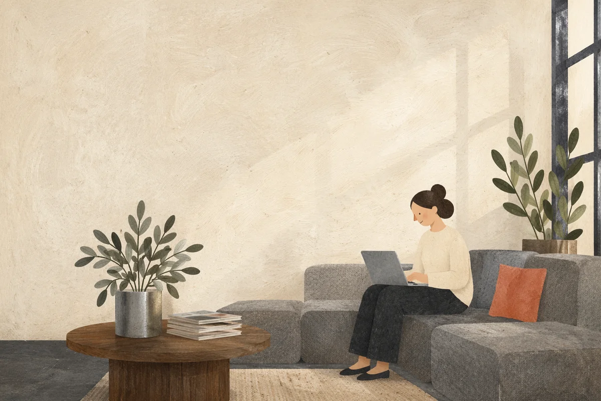 Quiet Co-Working Lounge with Sofa and Table