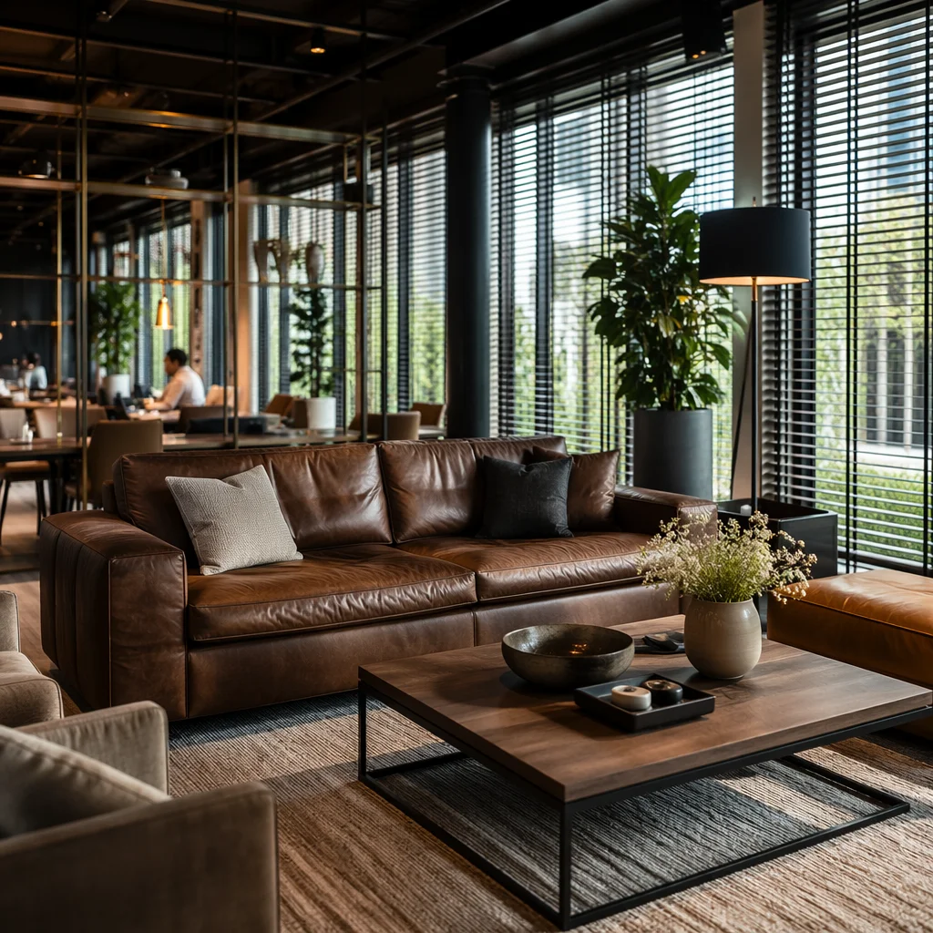 Modern Co-Working Lounge with Leather Sofa