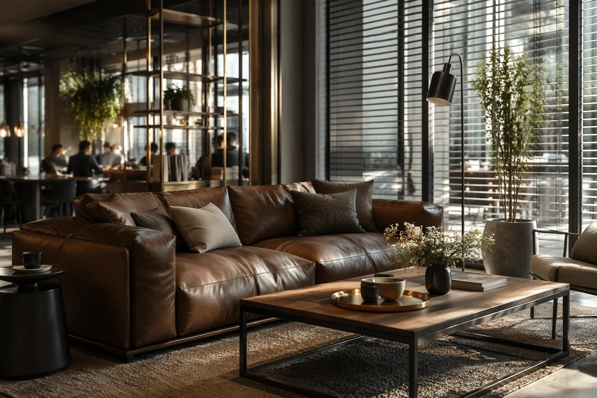 Modern Co Working Lounge With Leather Sofa