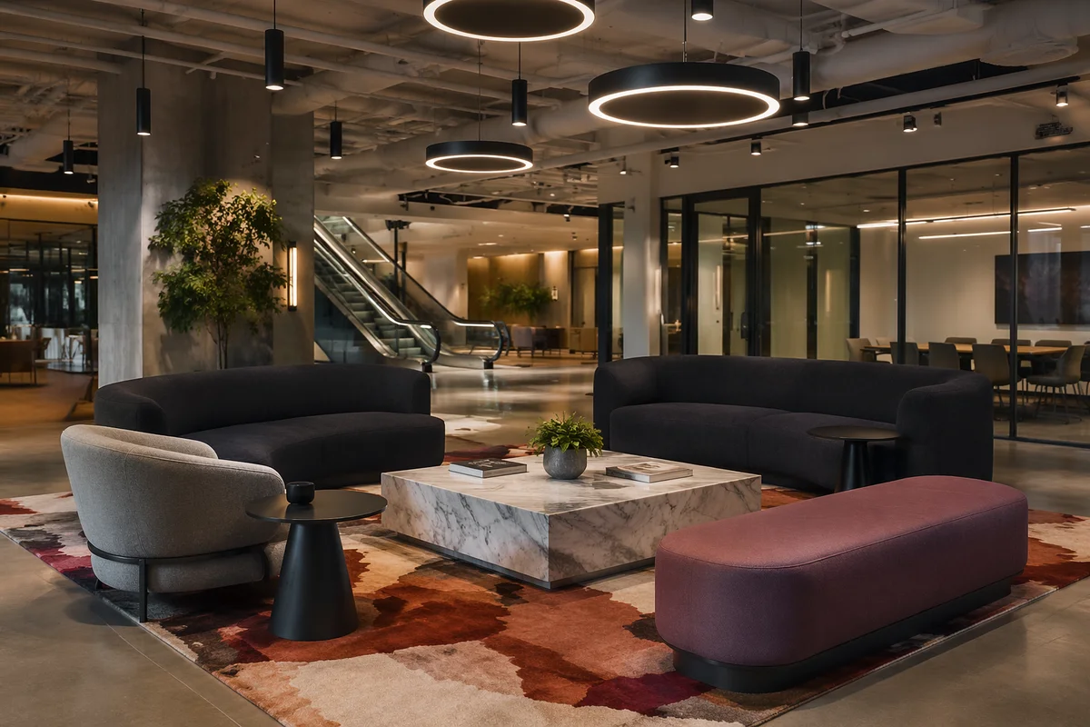 Modern Coworking Lounge With Curved Sofas