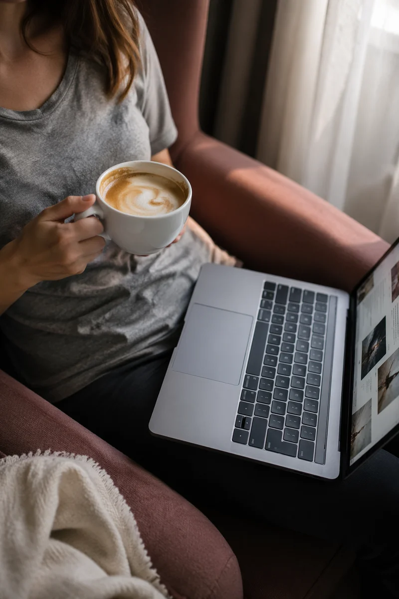 Morning Coffee Laptop Work Setup