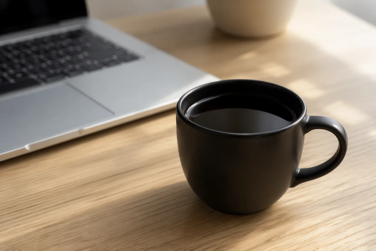 Morning Coffee and Laptop Workspace