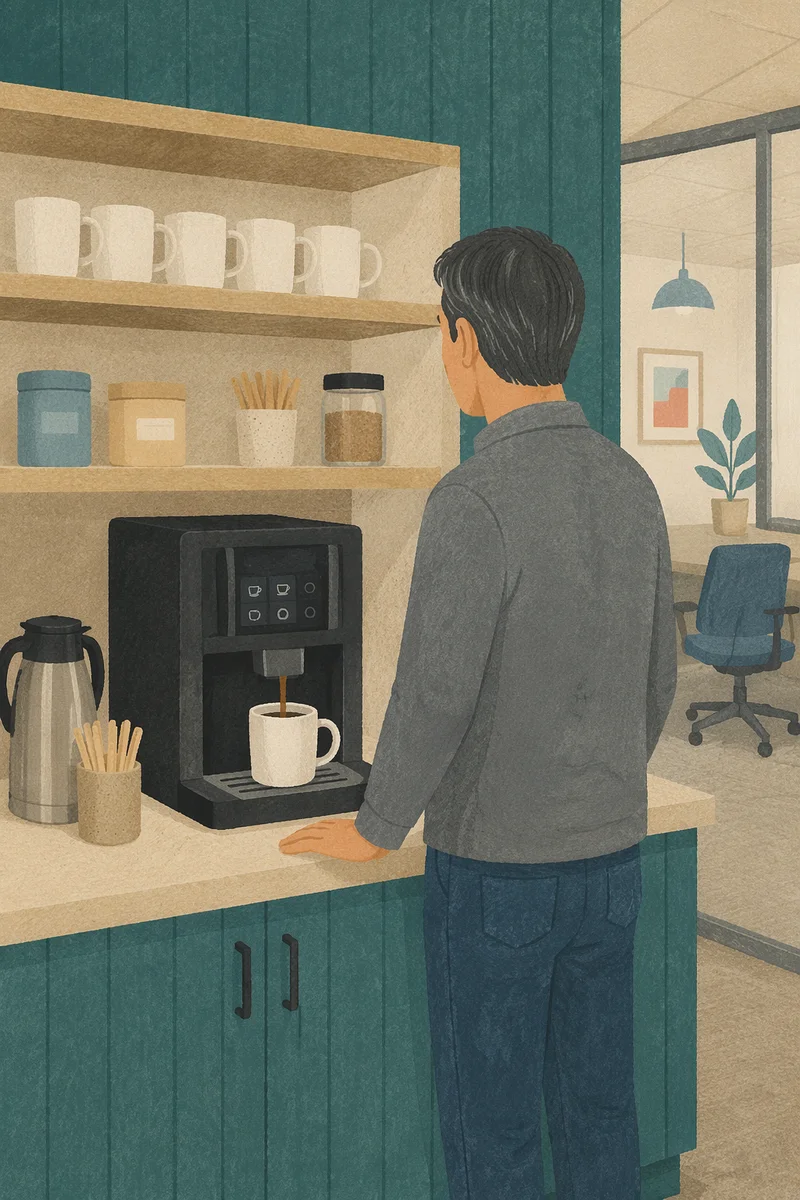 Office Break Room Coffee Machine Scene