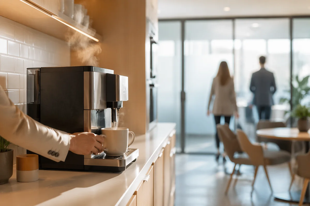 Modern Office Break Room Coffee Moment