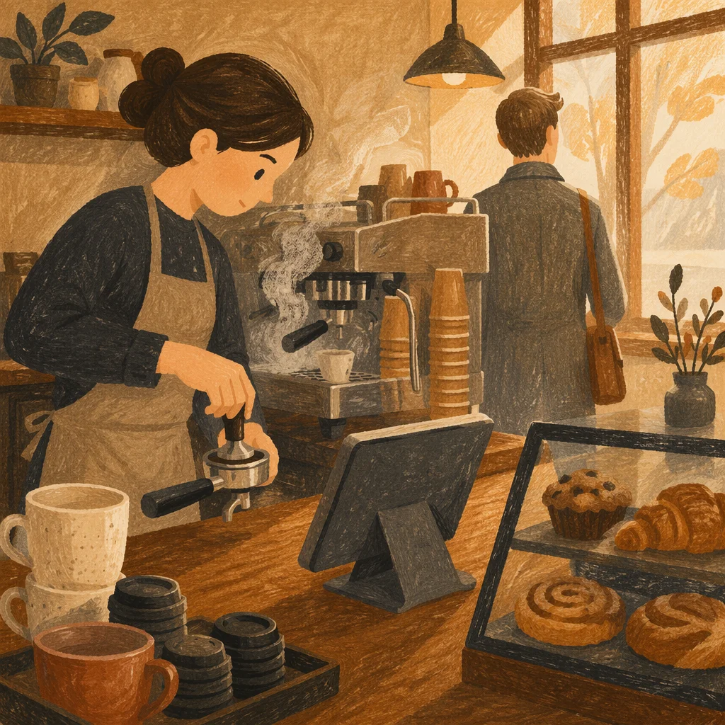 Morning Barista at Coffee Shop Counter