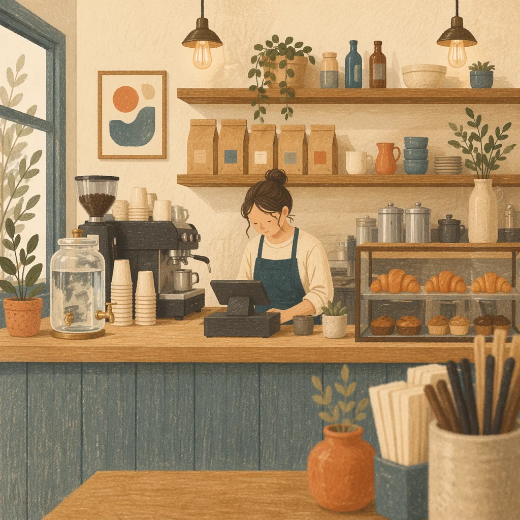 Cozy Modern Cafe Barista Counter Scene