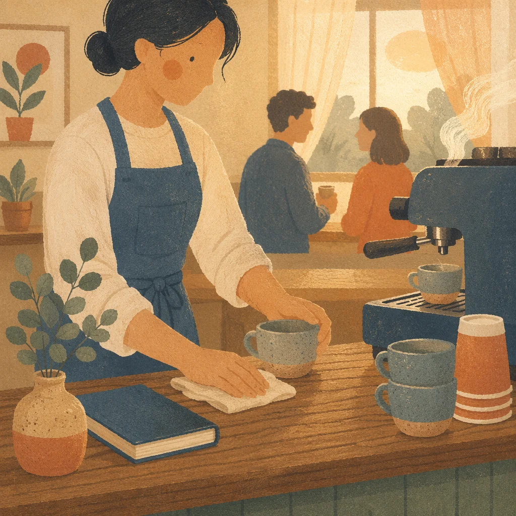 Morning Barista Preparing Cafe Counter