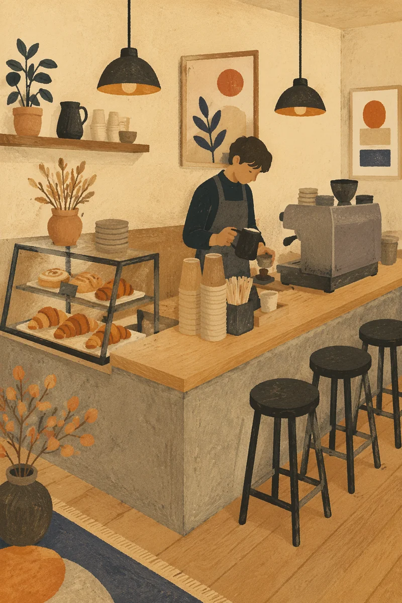 Minimalist Cafe Counter With Barista