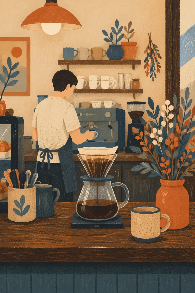 Cozy Coffee Shop Counter Business Scene