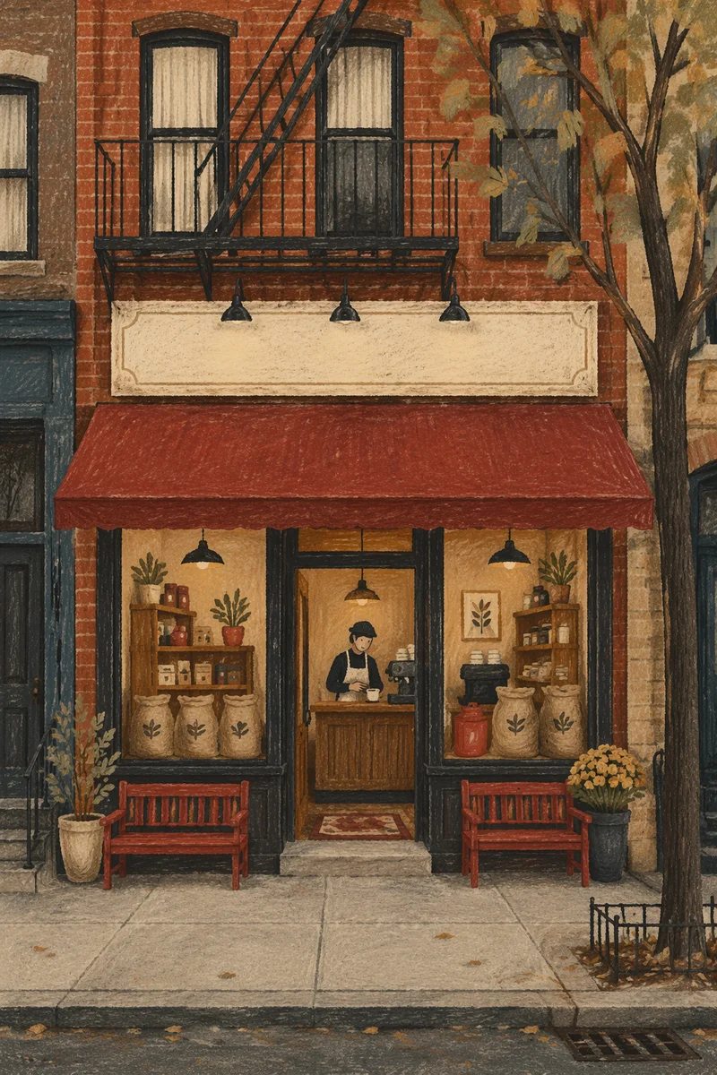 Cozy Brick Coffee Shop Storefront