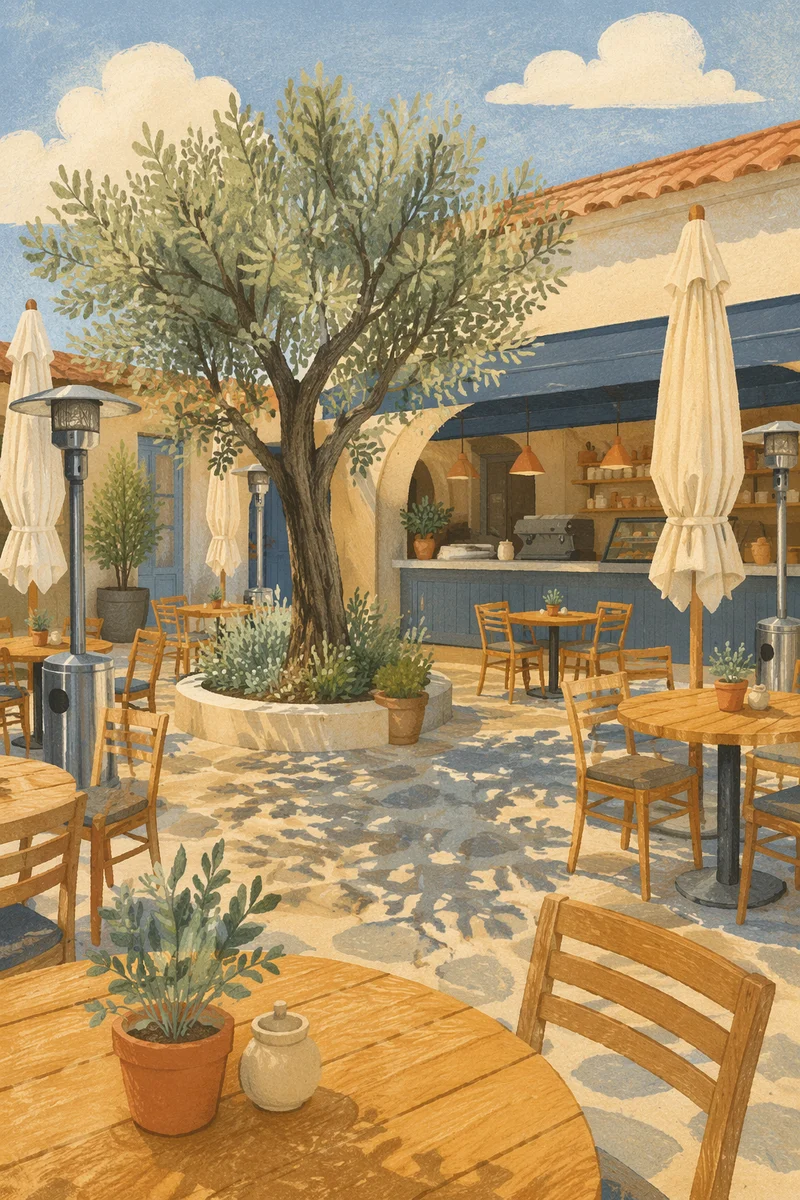 Upscale Cafe Courtyard Before Morning Rush