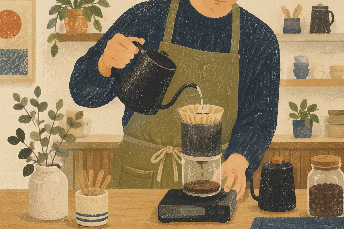 Barista Pouring Coffee at Cozy Cafe Counter