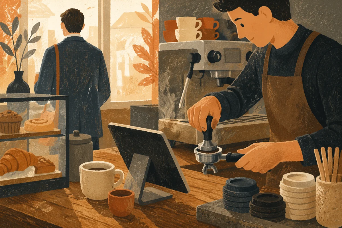 Morning Barista Counter in Cozy Cafe