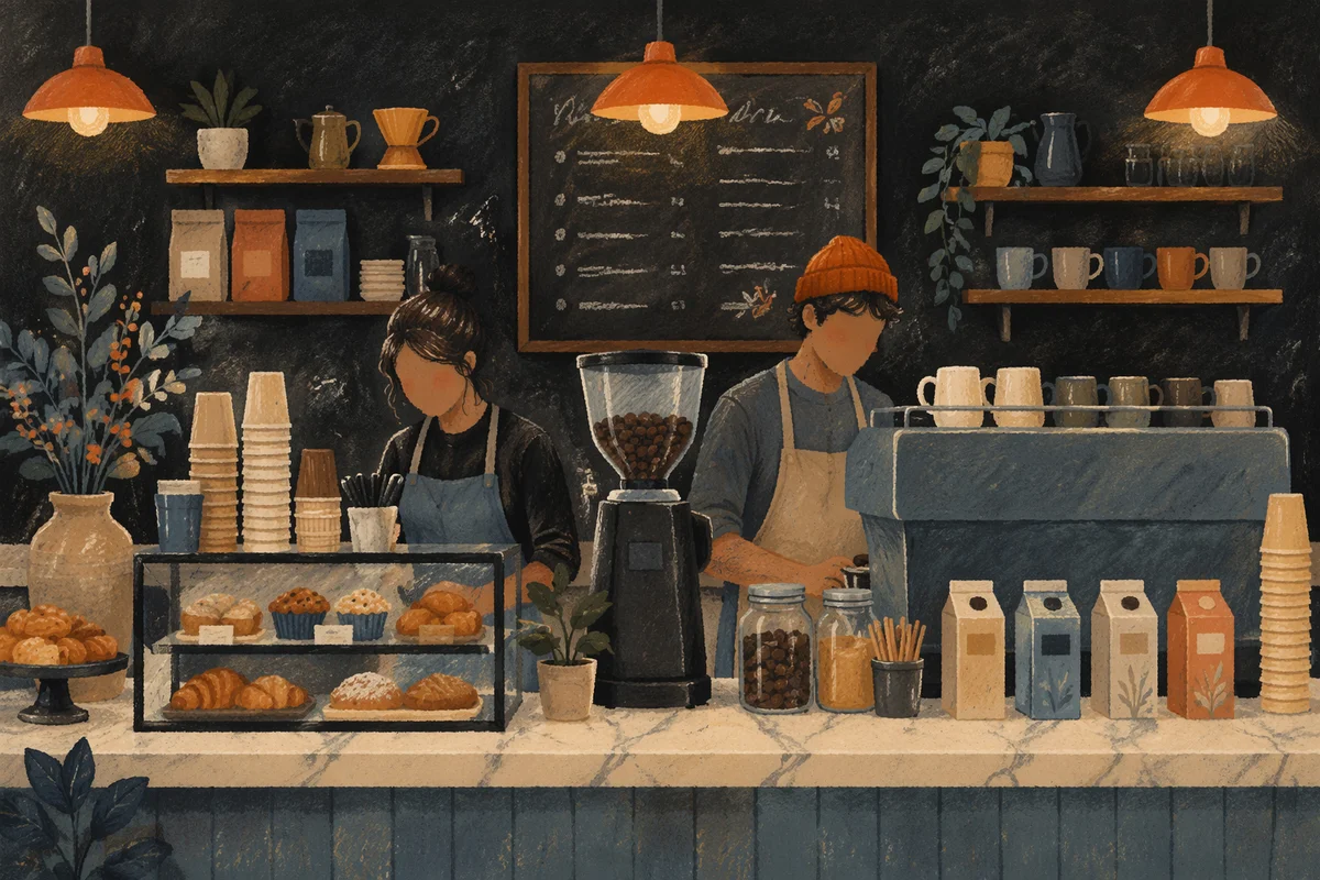 Busy Coffee Shop Barista Counter Scene